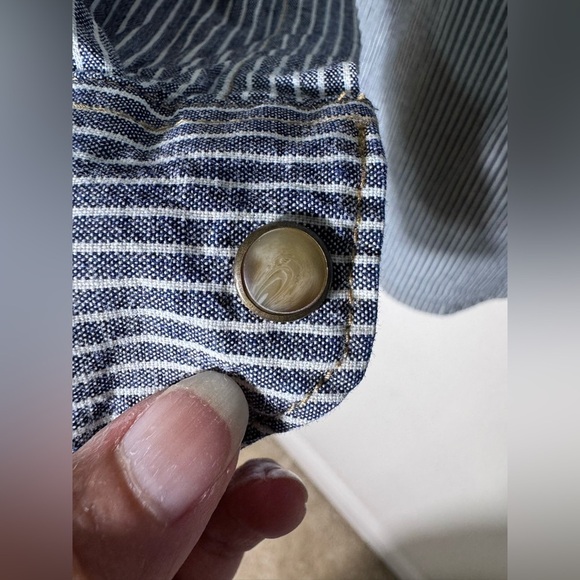 Wrangler Men’s Indigo Striped Denim Long Sleeve Shirt Brown Pearl Snaps  Size XL - Picture 5 of 12